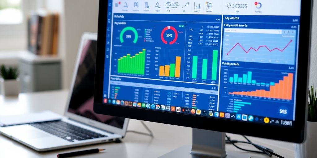 Foto van een computer met trefwoordonderzoek tools.