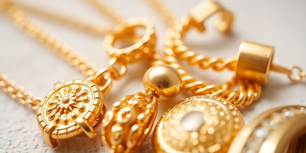 Bijoux en or brillants sur fond neutre.