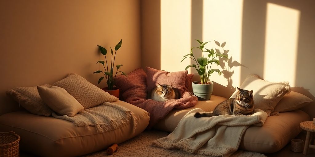 Cozy resting spot for senior cats with cushions.
