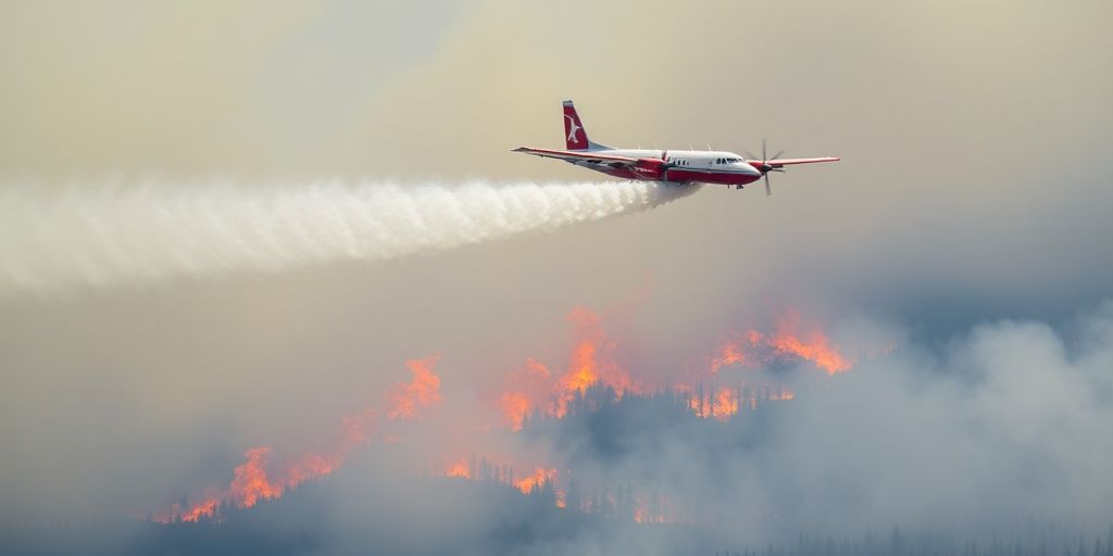Canadairs en action combattant un incendie de forêt.