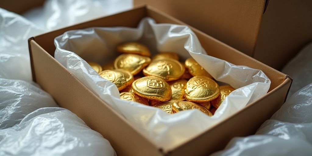 Un colis sécurisé avec des pièces en or.