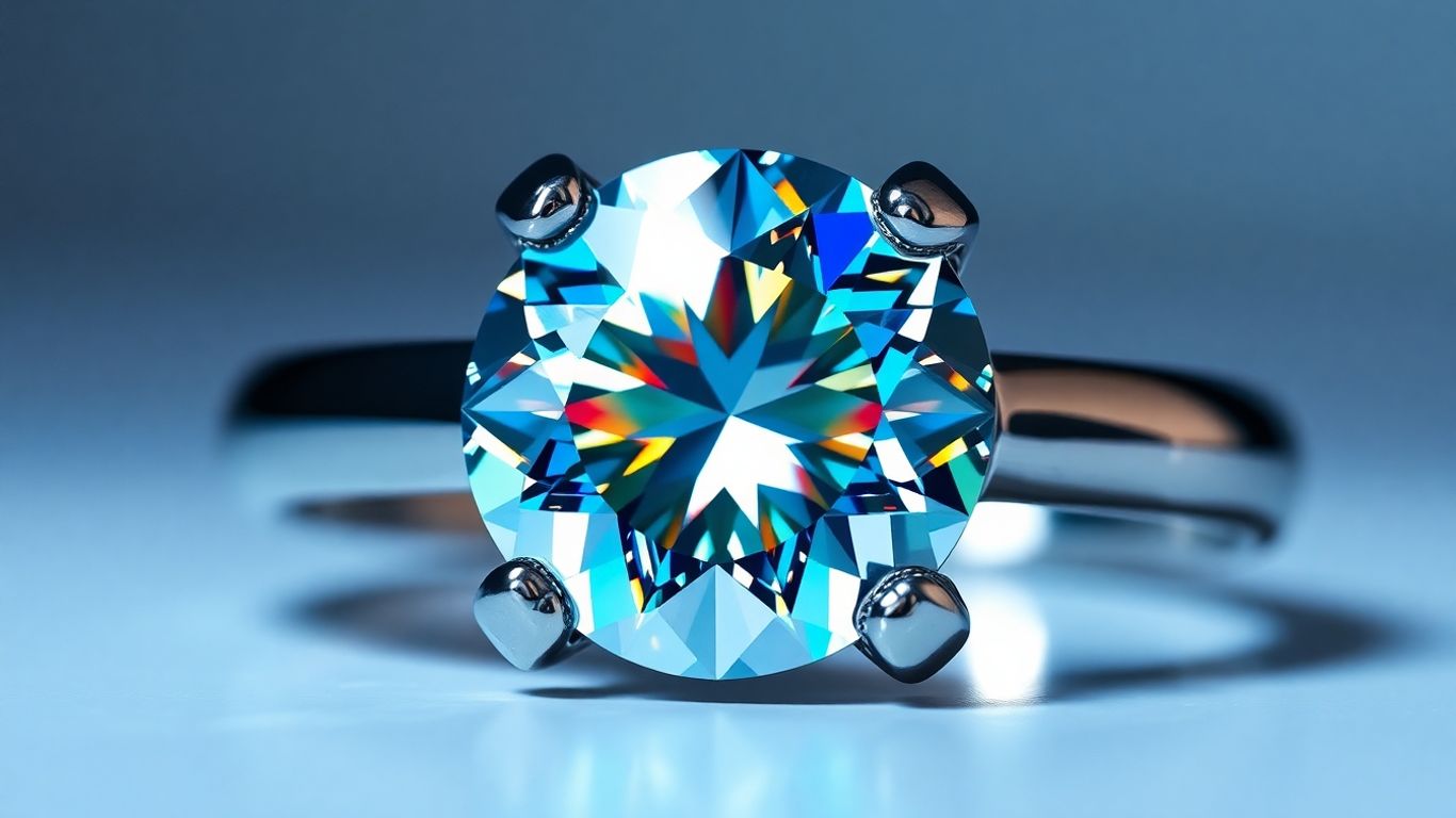Sparkling moissanite gemstone in a silver ring.