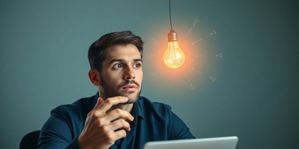 Person planning business strategy with lightbulb.