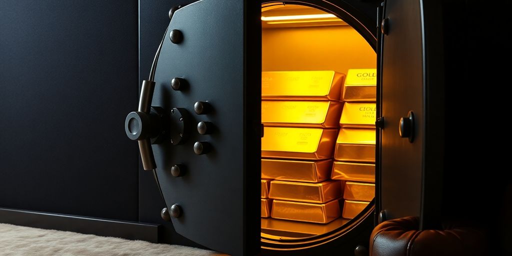Coffre-fort avec des barres d'or à l'intérieur.