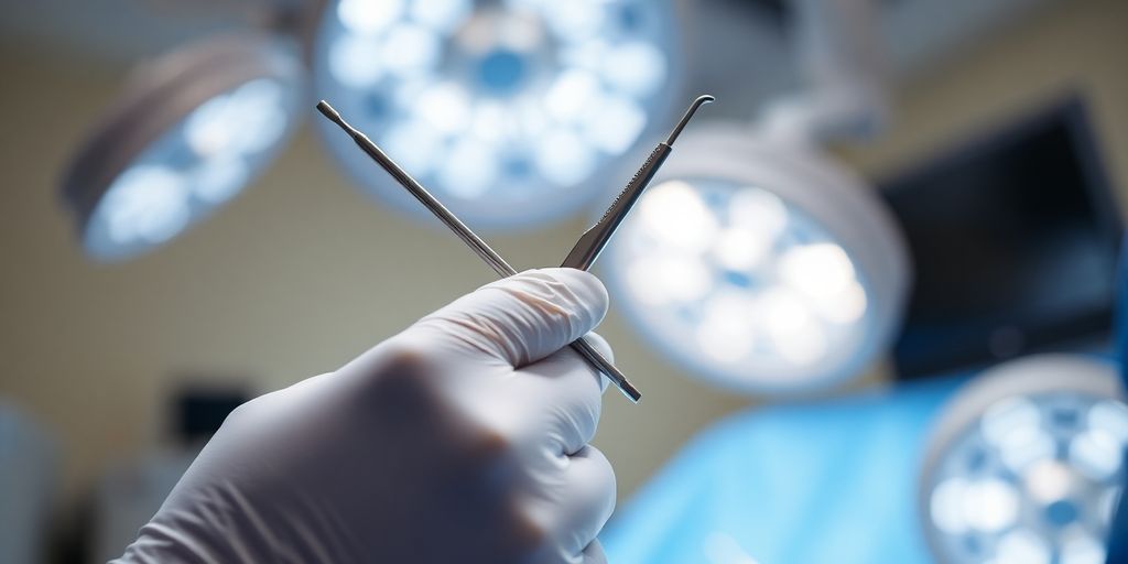 Surgeon operating with tech.