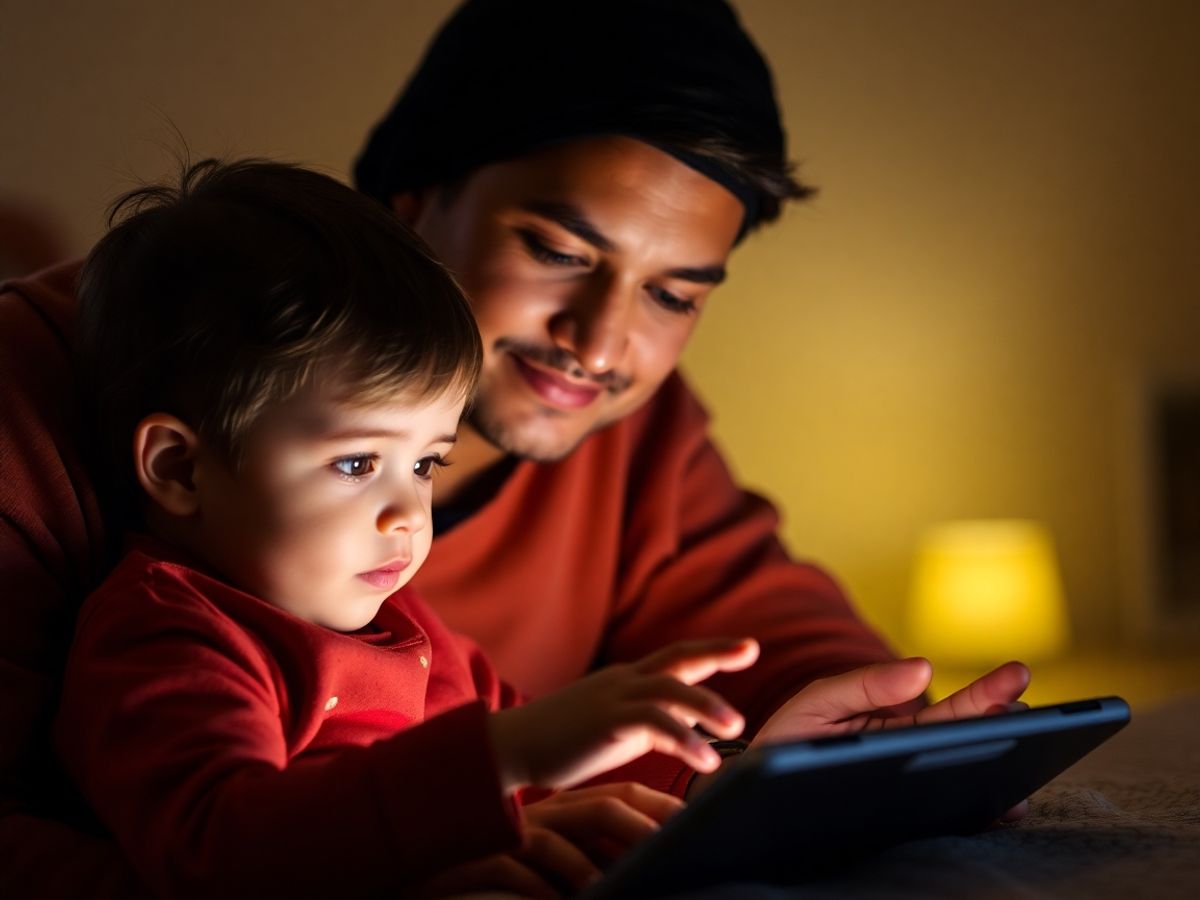 Copil și părinte navigând pe un dispozitiv