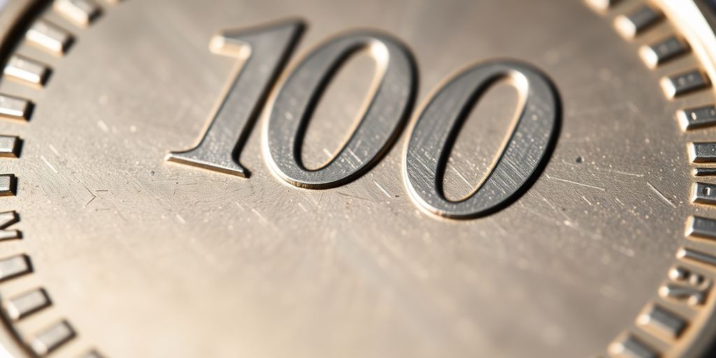 Gros plan sur une pièce de 100 francs en argent.
