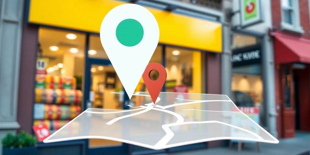 Loja física com mapa destacando localização