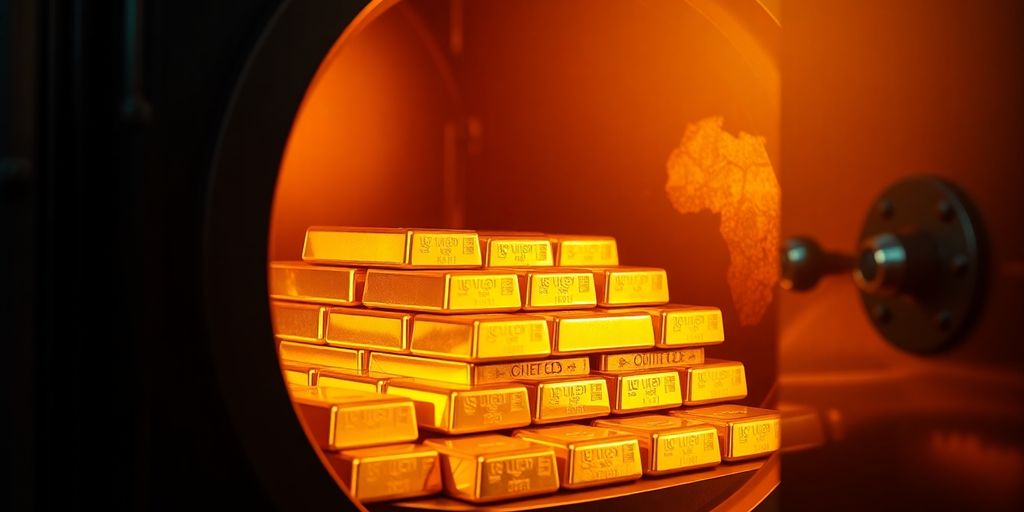 Des barres d'or empilées dans un coffre-fort.