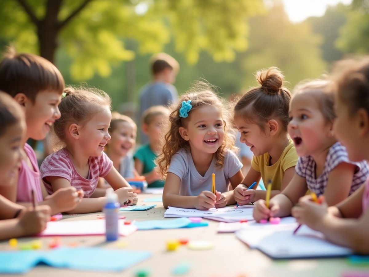Copii jucându-se și distrându-se în aer liber.