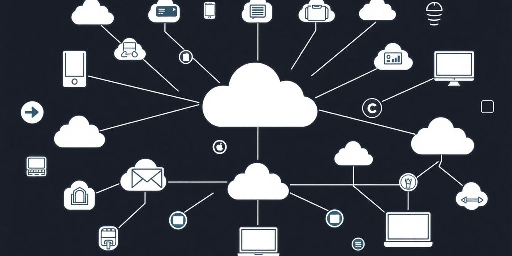 Cloud computing icons connecting digital devices.