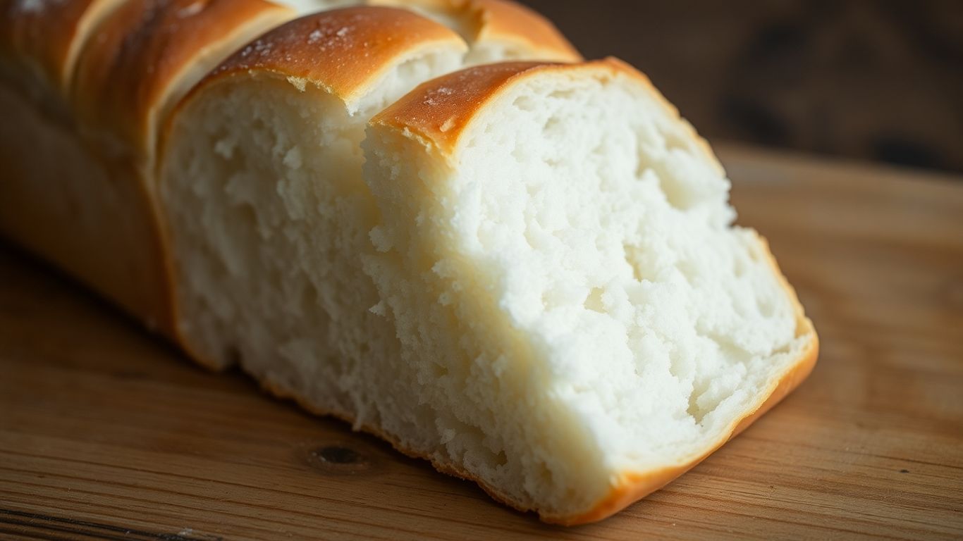 Slice of fluffy white low carb bread on a wooden surface.