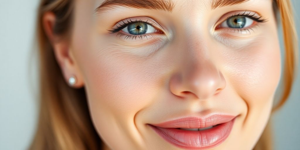 Woman with glowing, bright skin smiling.