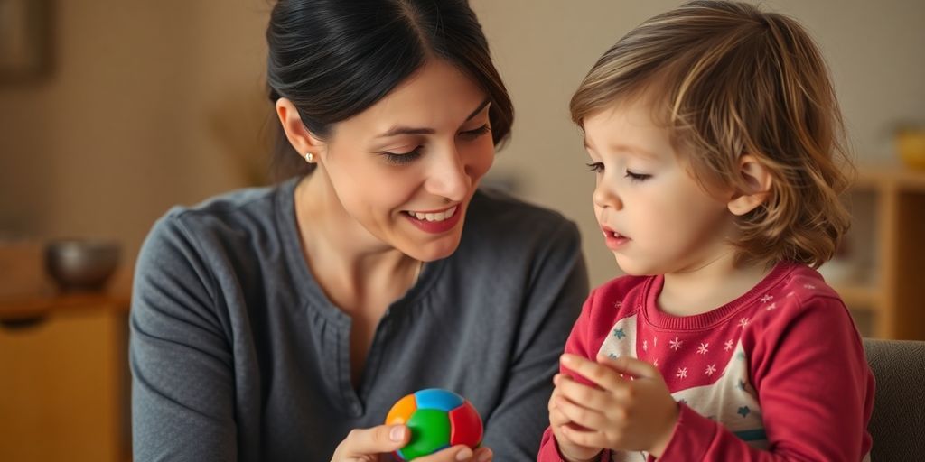Speech pathologist working with a child.