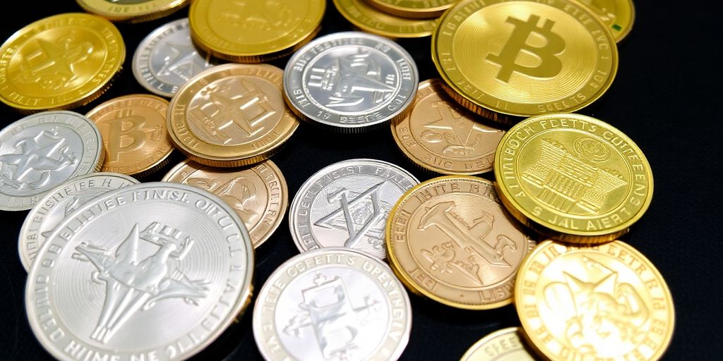 深色表面上的金币和银币。