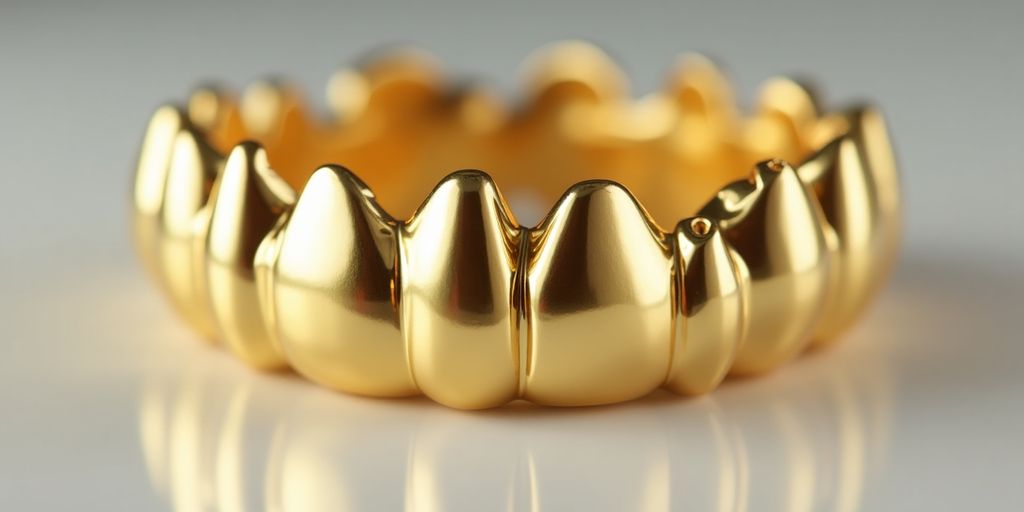 Couronne dentaire en or sur fond neutre.