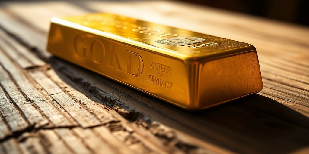 Un lingot d'or sur une table en bois.