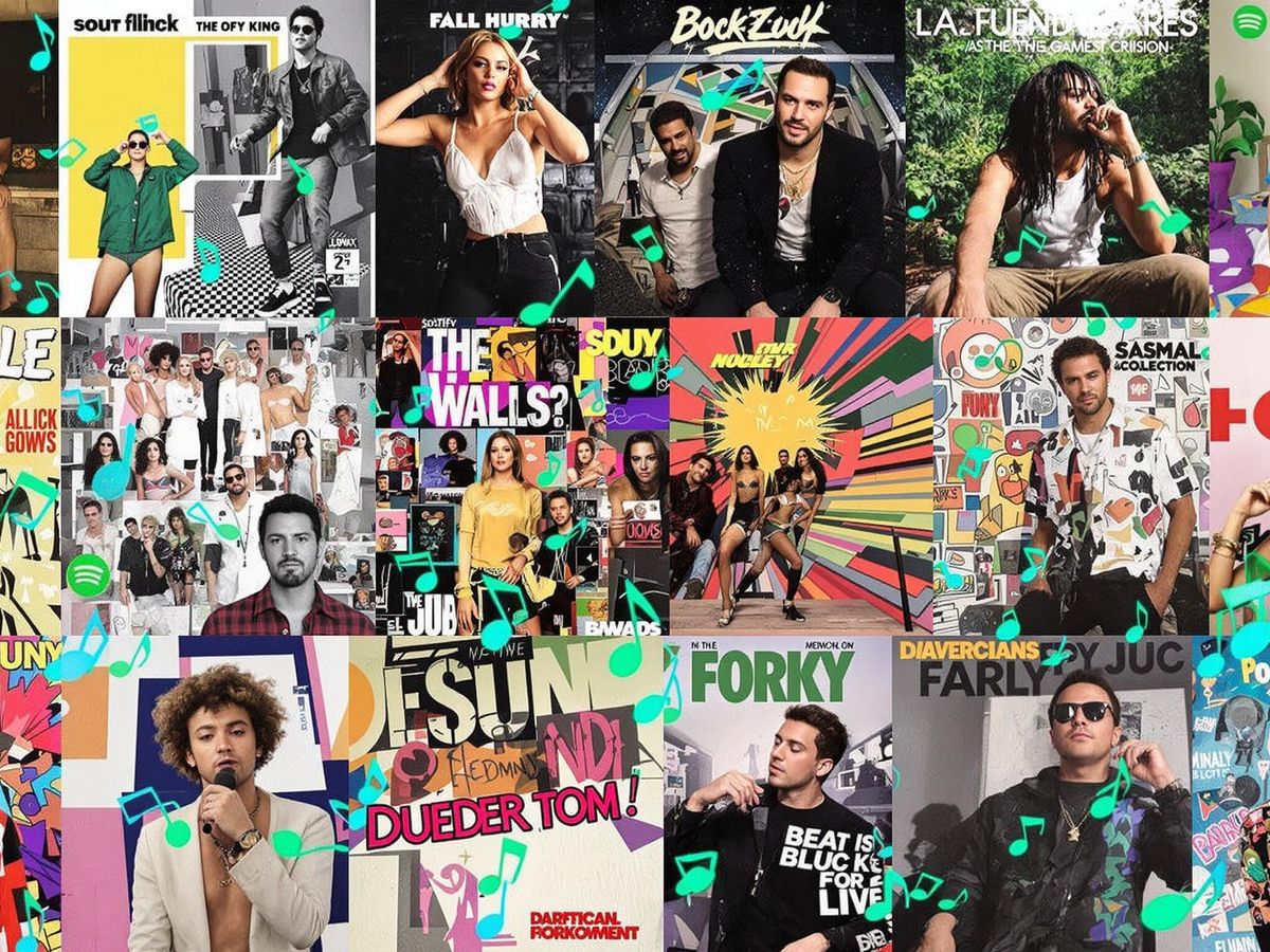Colorful collage of top Spotify tracks from 2025.