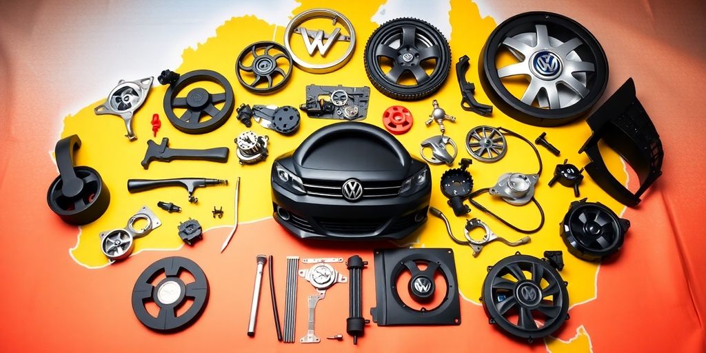 VW Golf parts laid out on a map of Australia.