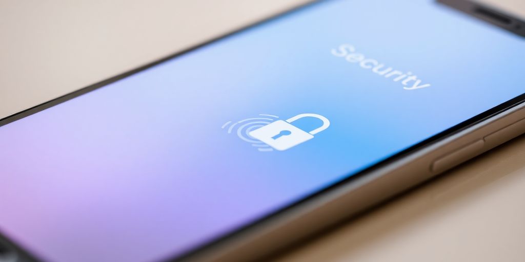 Smartphone with security app and fingerprint scanner visible.