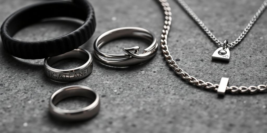 Close-up of Craftd London men's jewelry collection.
