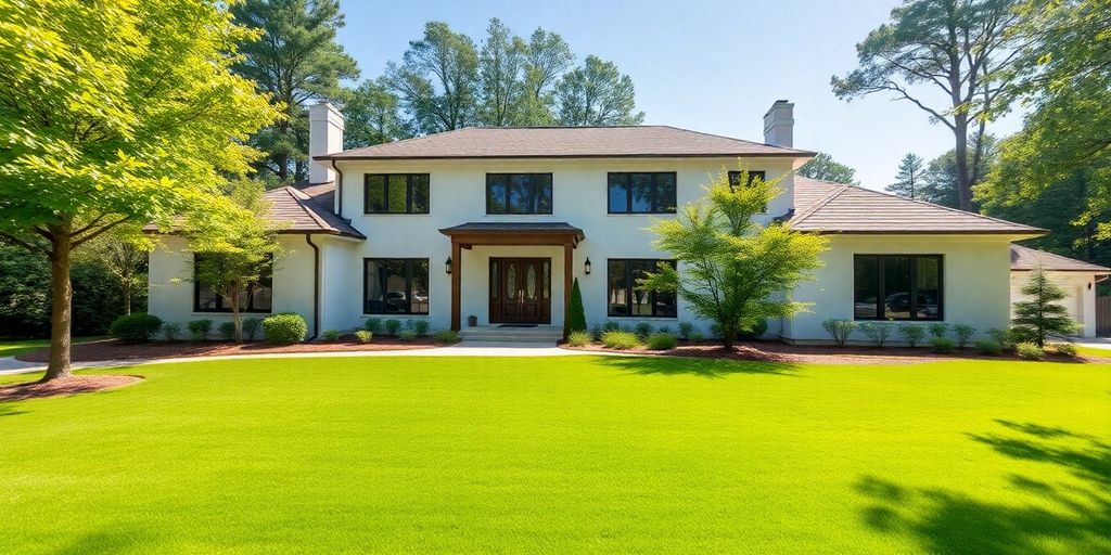 Modern Druid Hills home exterior with lush landscaping.