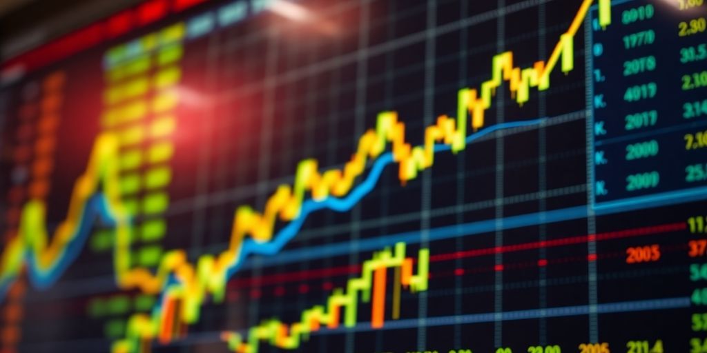 Person analyzing bright stock market growth.
