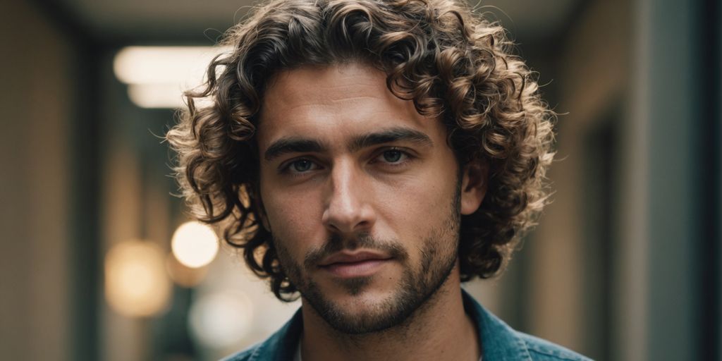 Curly-haired man combing with wide-tooth comb
