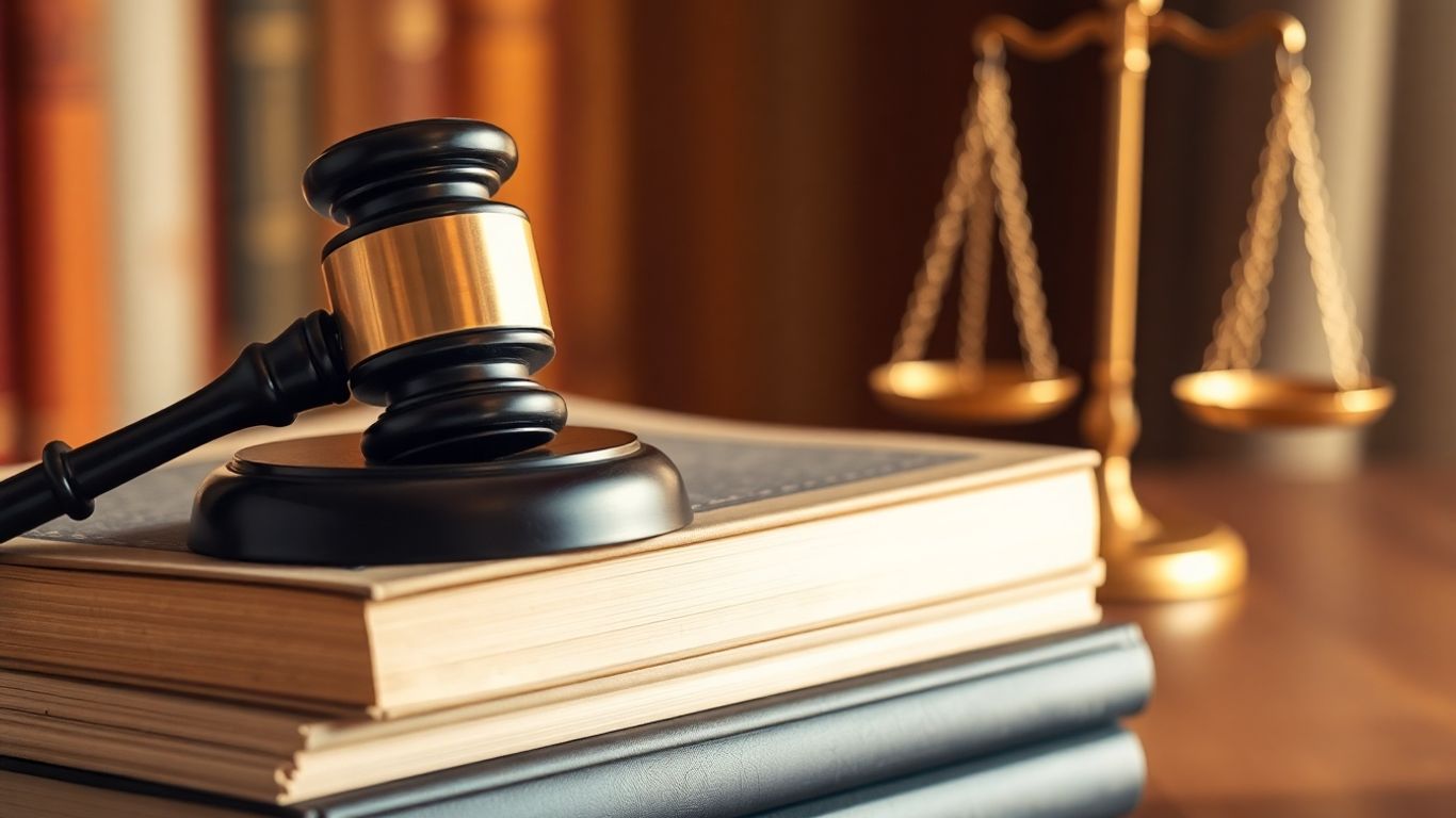 Gavel and law books with scales of justice.