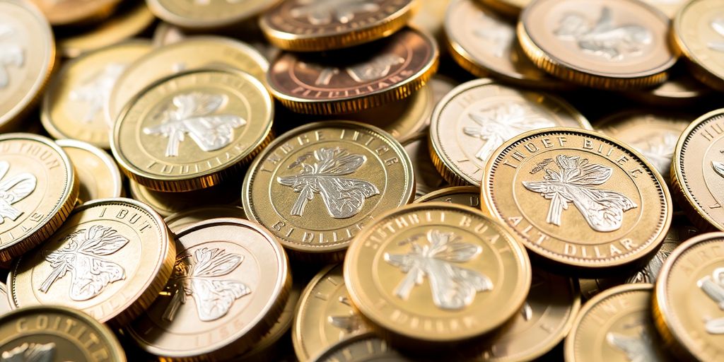 Australian dollar coins piling up.