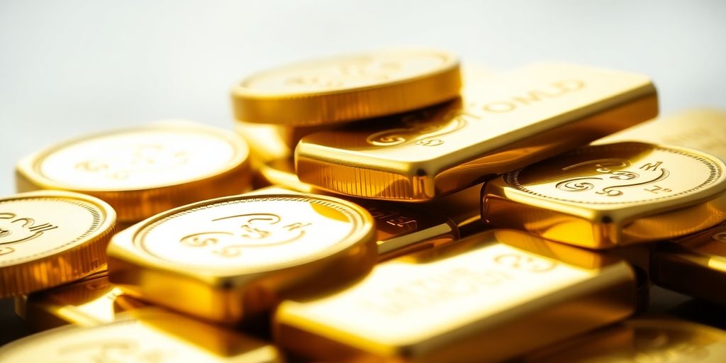 Des pièces et barres d'or brillantes.