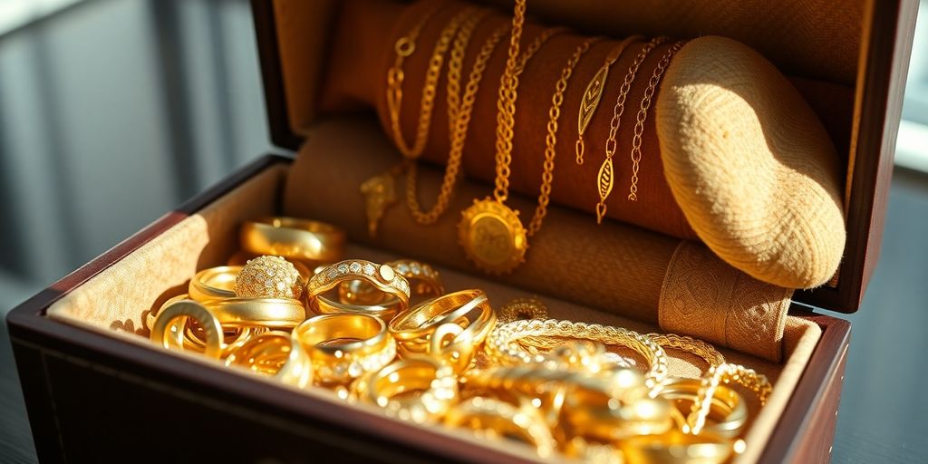 Bijoux en or dans un écrin sécurisé.