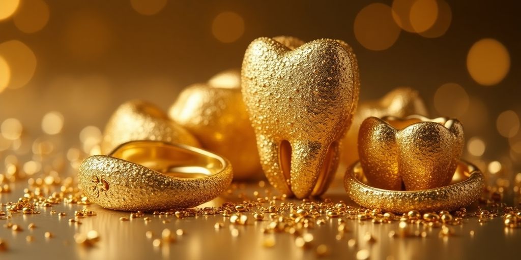 De l’or dentaire brillant sur un fond élégant.