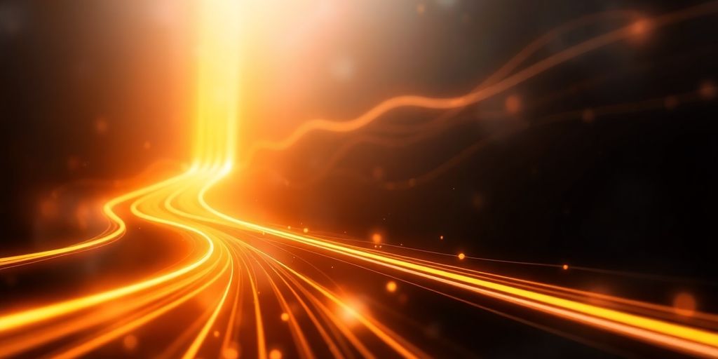Abstract digital pathways leading to upward growth.