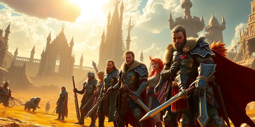 Heroic adventurers in vibrant Final Fantasy XIV setting.