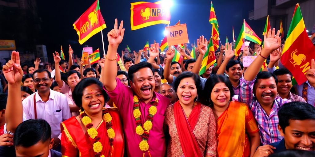 Célébration joyeuse des partisans du NPP au Sri Lanka.