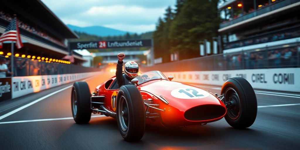 Ghiretti victorious in a race car.