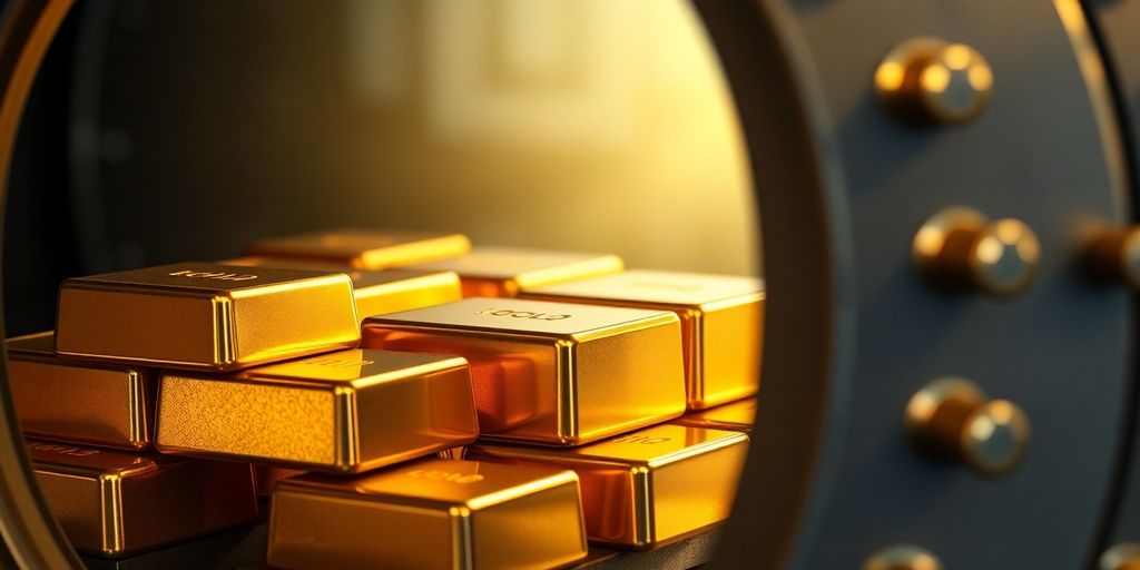 Lingots d'or dans un coffre-fort bancaire.