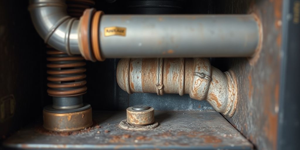 Close-up of a worn out furnace needing repair.