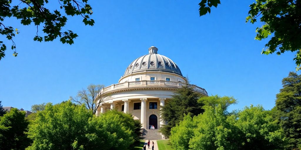 Dome, trees, and students walking on campus