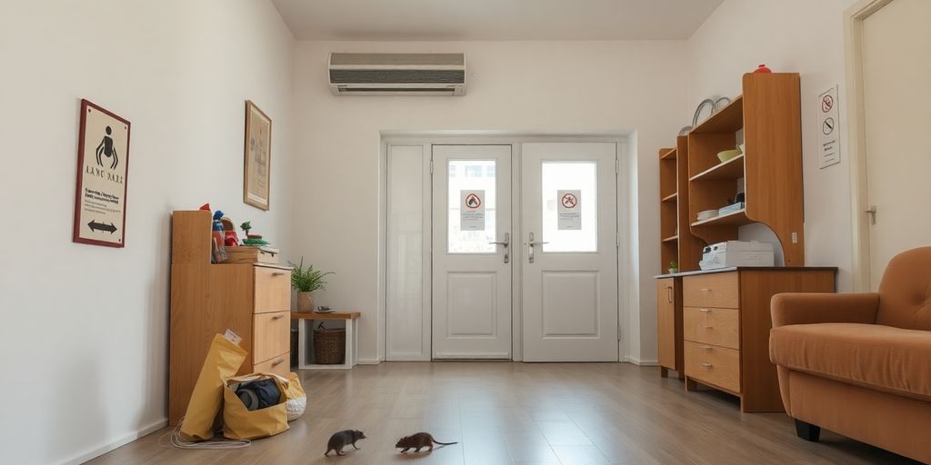 Apartament curat, fără rozătoare, cu măsuri de prevenire.