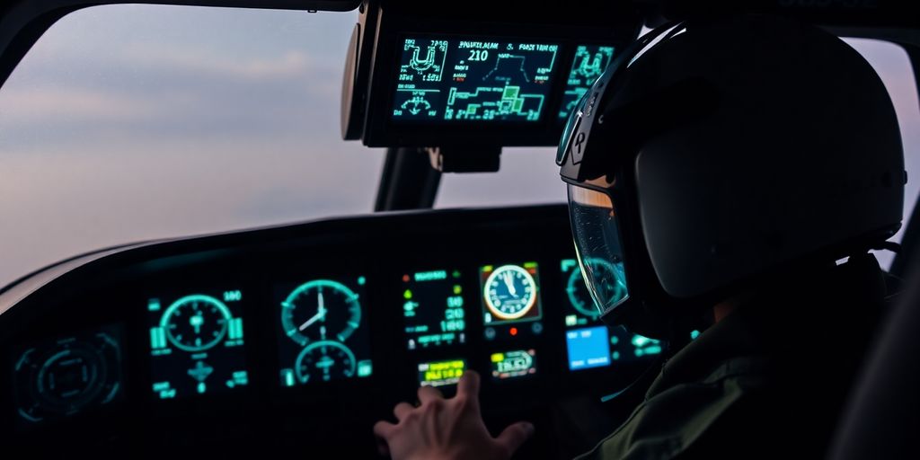 A detailed close-up of a Ka-52 helicopter's cockpit.