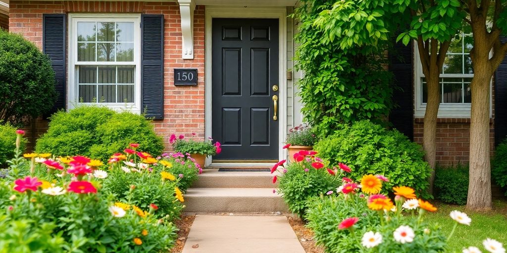 A well-kept D.C. home with vibrant flowers and greenery.
