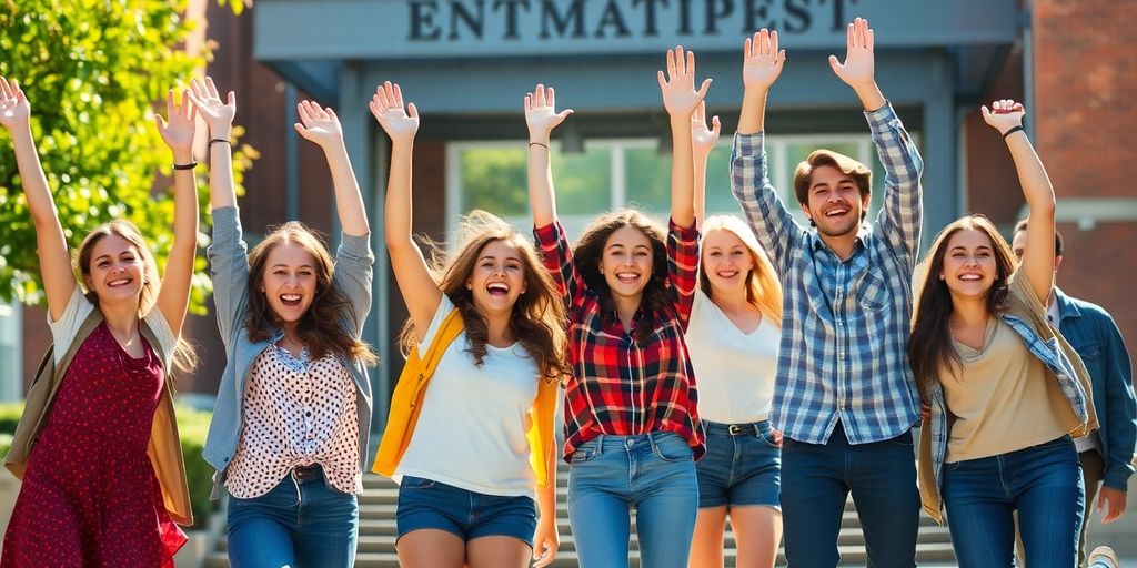 Étudiants joyeux résultats baccalauréat.