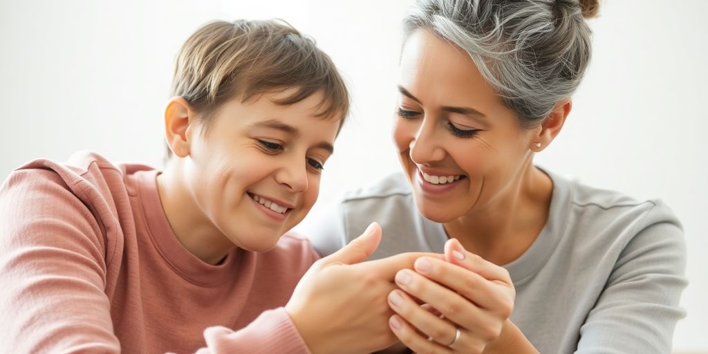 Parent comforting child showing focus.