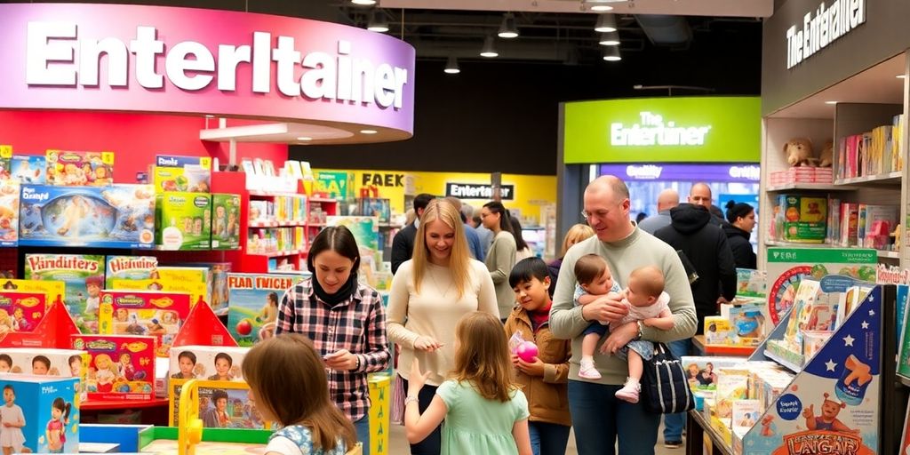 Families shopping at The Entertainer in Derby.