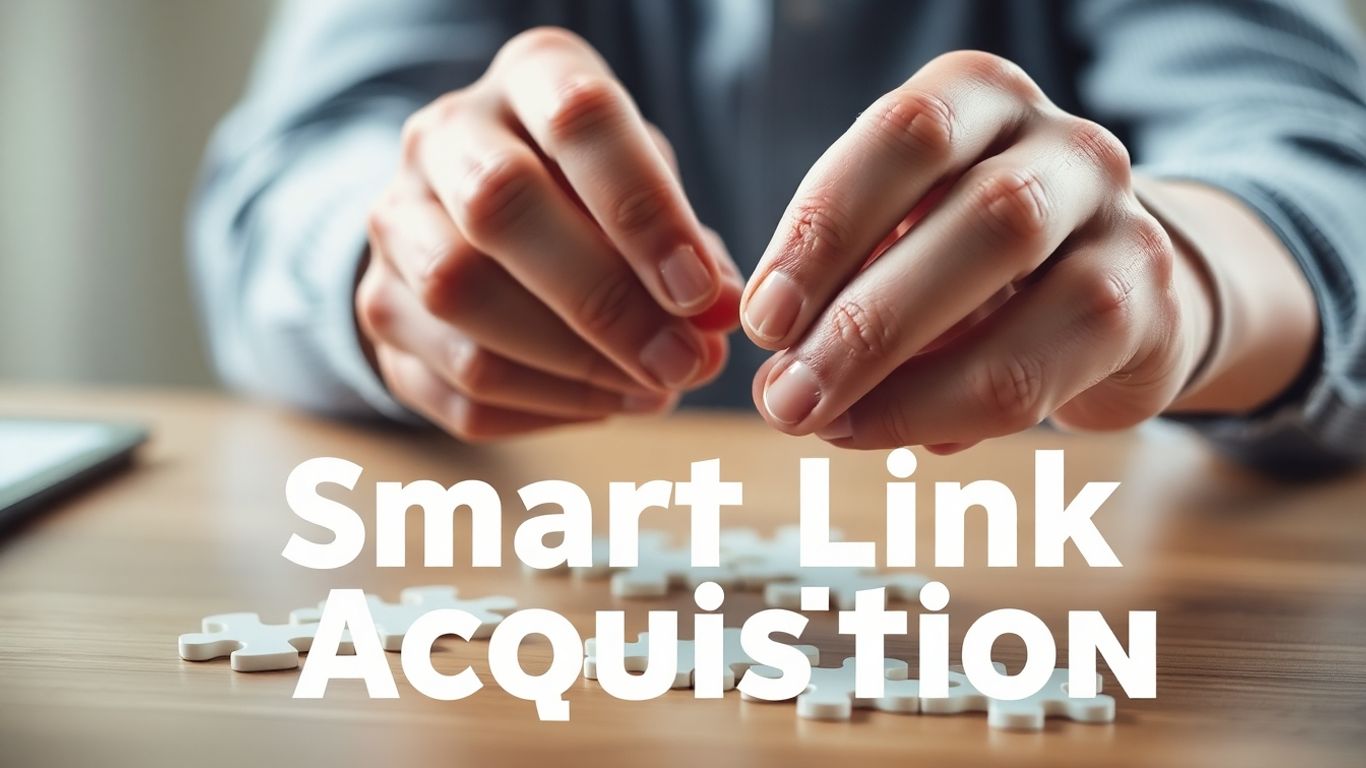 Hands assembling interconnected puzzle pieces for smart link building.