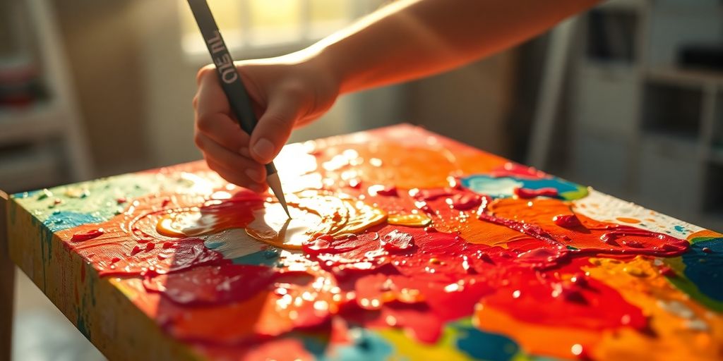 Person painting with vibrant colors.