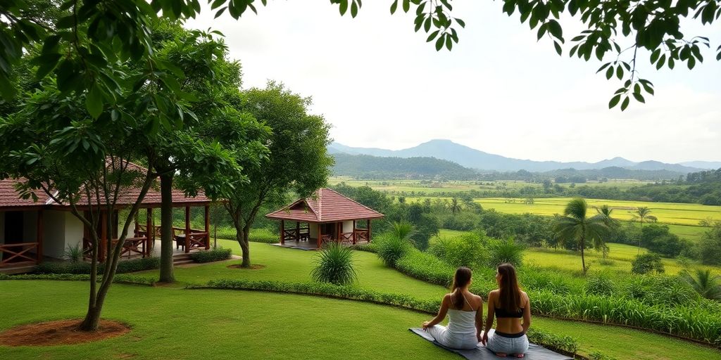 Peaceful Thai landscape for PTSD treatment support.