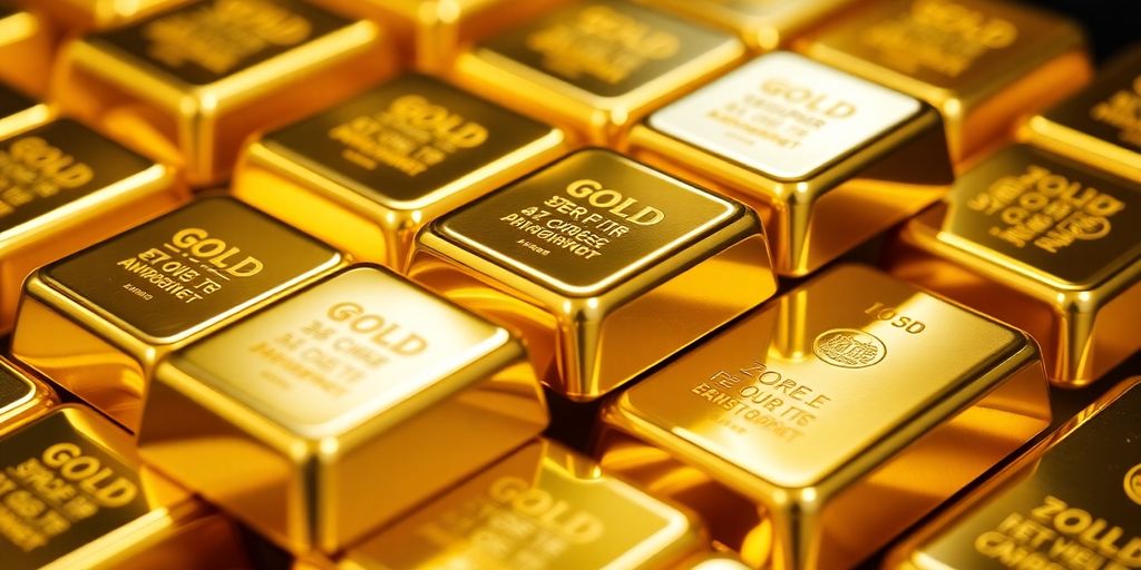 Des barres d'or massif brillantes empilées.